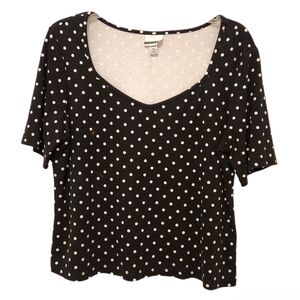 Women Stretch Comfy Blouse XL  3/4 Sleeve B & W Polka Dot JP Jules & Leopold